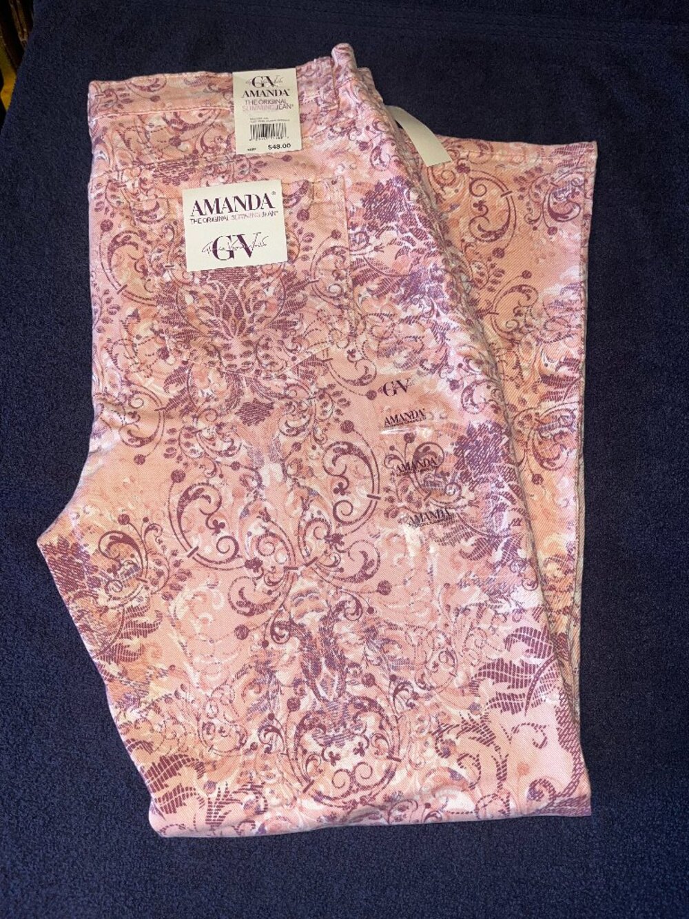 Women's Gloria Vanderbilt Amanda Jeans Sz 16 Rosy Pink/Roman Scrolls